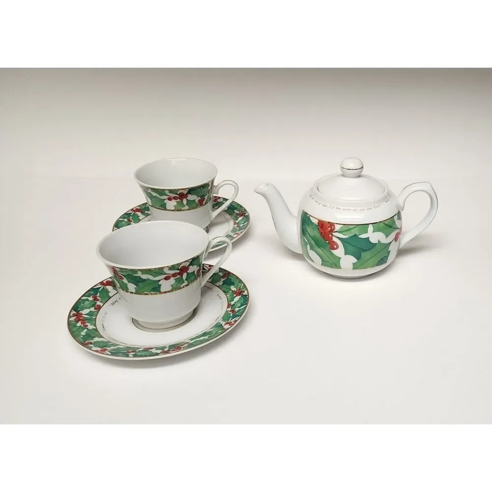 Day Spring Ceramic Tea Pot/Saucers Religious Romans 15:13 Siloam Springs AR